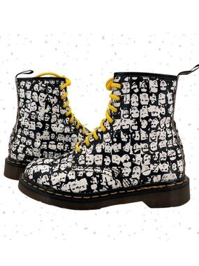 Vintage Dr. Martens Andy Warhol Black White Faces Boot Made in England Size UK 5